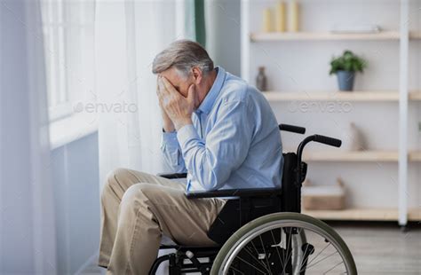 Depression And Loneliness In Disabled Seniors Elderly Man In