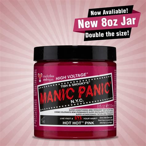 Manic Panic Hot Hot Pink Hair Dye Oz Semi Permanent Color For Light Dark Hair Vegan PPD