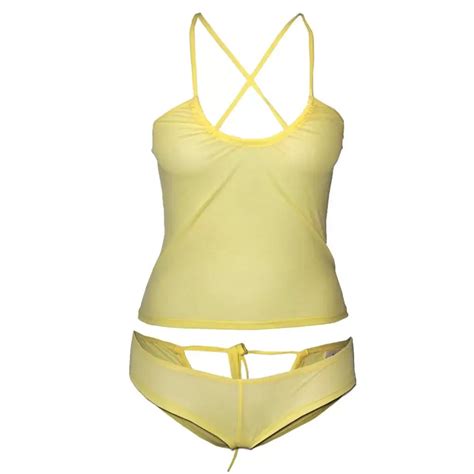 Nucleuspeek A Boo Camisole And Pantie Set In Hot Yellow