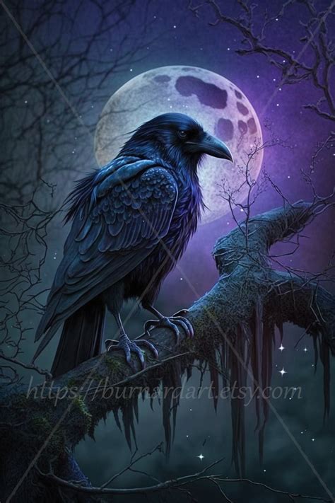 Digital Download Raven With A Full Moon Celestial Ai Generated Art