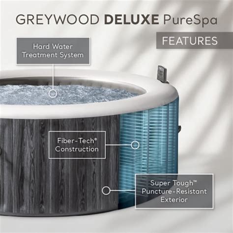 Intex Purespa Greywood Deluxe Person Portable Inflatable Hot Tub Jet Spa Gray Piece Fry