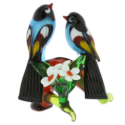 Murano Sculptures Murano Glass Birds On A Low Branch Blue