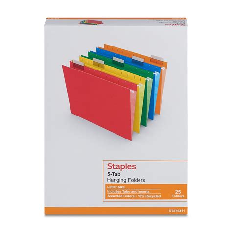 Tru Red Assorted Colored Hanging File Folders 5 Tab Letter Size 25