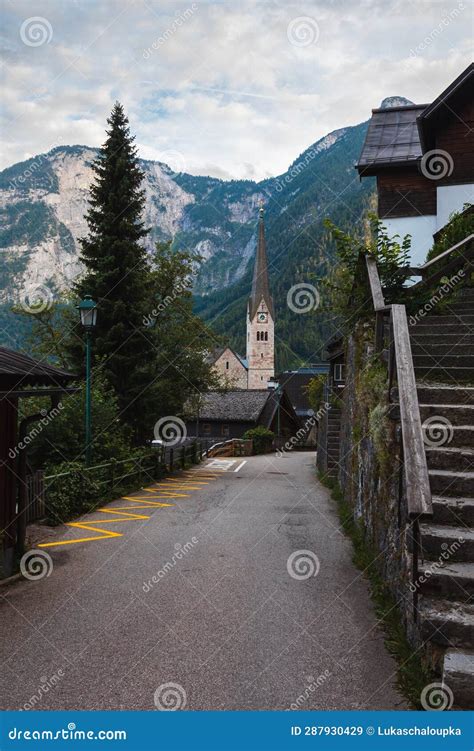 Hallstat Austria Village Street Small Famous Romantic Alps City On