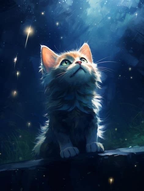 Un Gato Mirando Las Estrellas Foto Premium