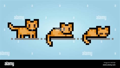 Pixel 8 Bit Cat Collection Animals For Game Assets In Vector