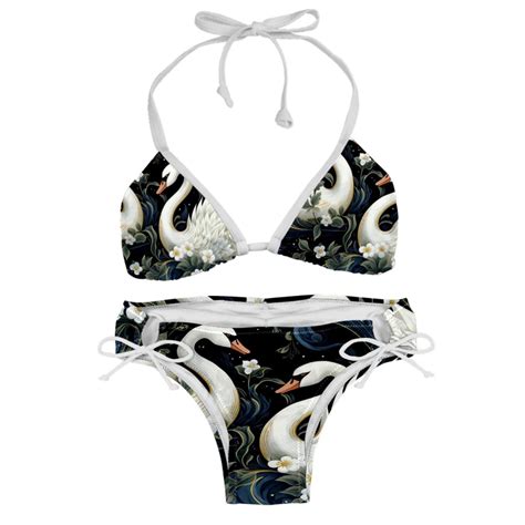 Swan Detachable Sponge Adjustable Strap Bikini Set Two Pack Beach Pool Scenes Bikinis Swim