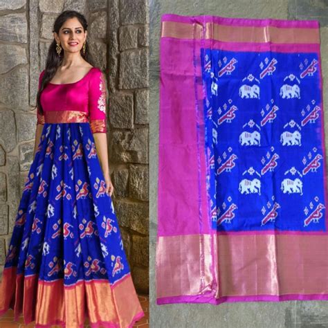 Buy Blue Color Pochampally Ikkat Silk Womens Unstitched Lehenga