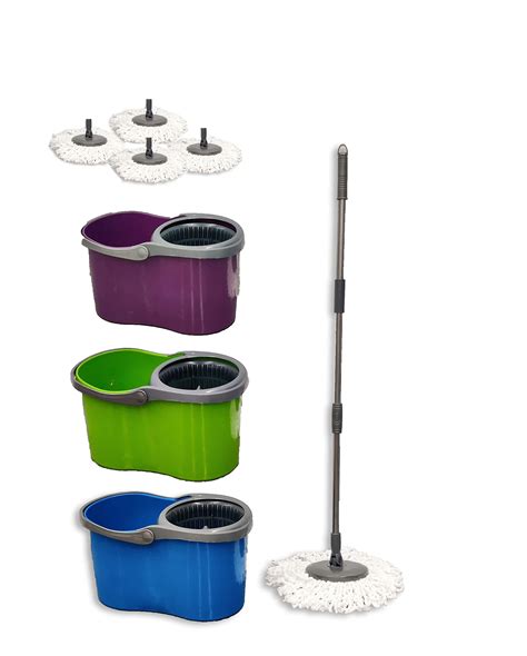 Buy Spin Mop Bucket Set With 360 Spin Wringer With 4 Microfibre Mop Pad Head Telscopic Easy