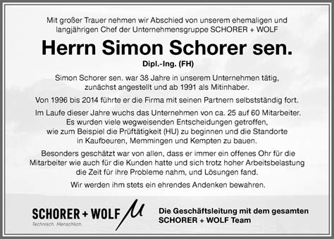 Traueranzeigen Von Simon Schorer Augsburger Allgemeine Zeitung