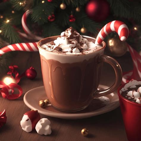 Premium AI Image Cup Of Hot Cocoa With Cream On Dark On Christmas