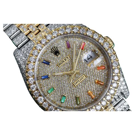 Rolex Datejus TwoTone Rainbow Index Pave Diamond Dial Fully Iced Out