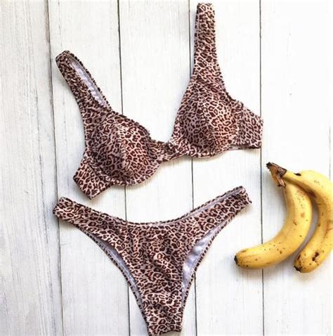 Sexy Brown Leopard Print Two Piece Bikini Fashion Swimsuit On Luulla