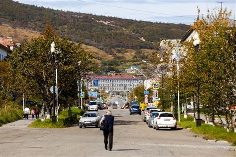 Autumn Magadan Russia Motor Road In The Center Of Magadan