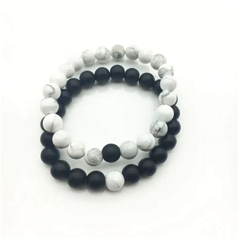 Doux Babu White Black 8mm Natural Stone Matte Lava Stones Beads Charm