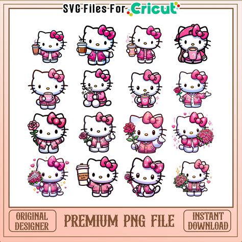 Hello kitty coffee pink bundle png, valentine's hello kitty png – svg