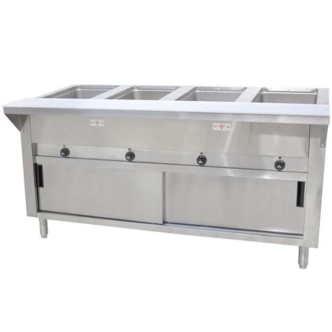 Advance Tabco SW 4E 240 DR Four Pan Electric Hot Food Table With Enclosed Base And Sliding Doors