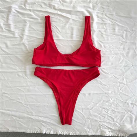 Womens Tie Knot Front High Waist Thong Bandage Bikini Sets