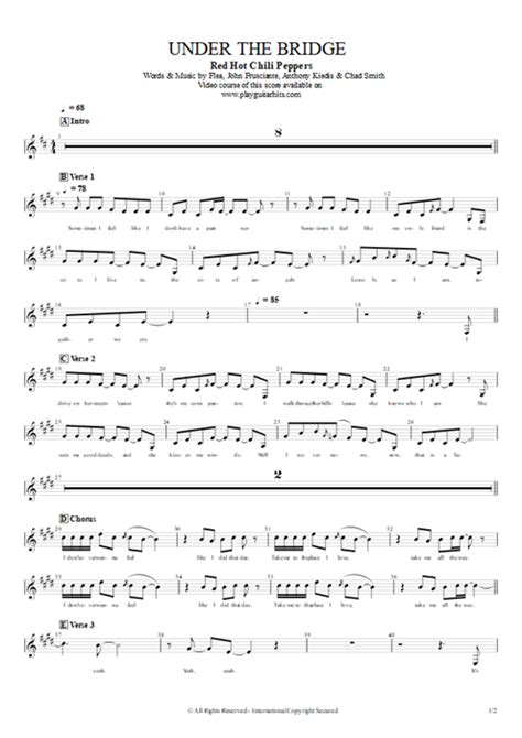 Under The Bridge Tab By Red Hot Chili Peppers Guitar Pro Guitar MySongBook