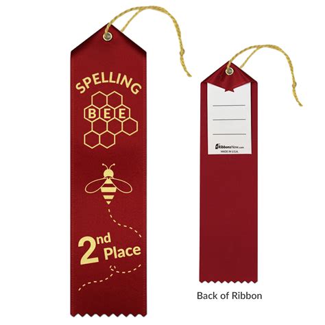 Spelling Bee St Nd Rd Place Ribbons With Card And String Ribbonsnow