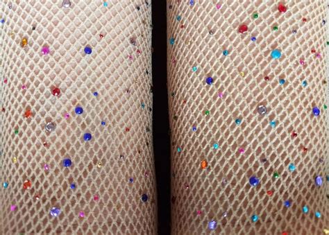 Nude Fishnet Heavily Decorated Handmade Multi Color Rhinestone Etsy