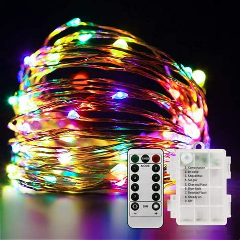 Outdoor String Lights 100LED 33Ft Battery Operated LED Rope Lights with ...