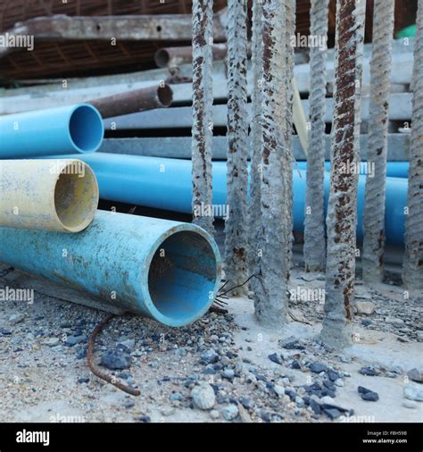 Construction Site With Building Materials Stored Outside Stock Photo