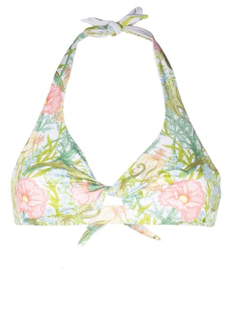 MC2 SAINT BARTH Floral Print Halterneck Bikini Top Green Editorialist