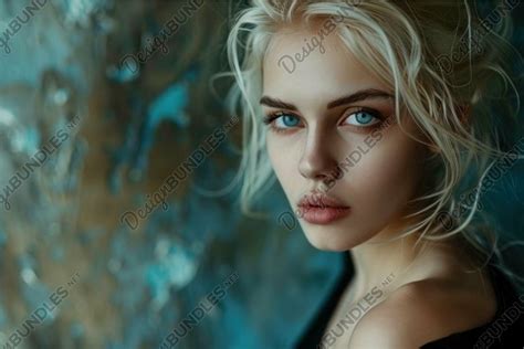 Beautiful Blonde Model Posing On A Blue Background