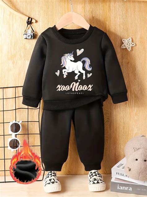 Girls Outfits Beautiful Unicorn Print Pullover Pants Sets Temu Australia