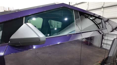 Up Close View Of Gloss Purple Cybertruck Wrap Dazzles And Gives New
