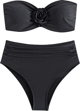 Amazon SHENHE Women S Piece Strapless Swimsuits Ruched High Waisted Floral Bandeau Bikini