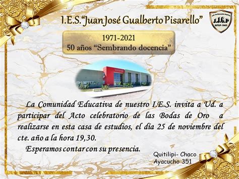 BODAS DE ORO INSTITUTO DE EDUCACIÓN SUPERIOR JUAN JOSÉ GUALBERTO