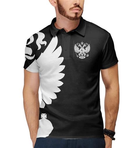 Мужское поло - Герб России / Белый на Черном - купить за 1 499 руб. на ...