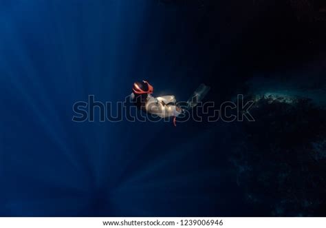Sexy Free Diver Wearing Bikini Ascends Stock Photo