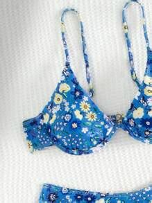 SHEIN Swim Floral Printed Bikini Set With Underwire Bra And Triangle Bottom SHEIN UK