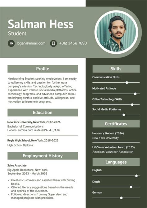 Cv Example For Students Free Resume Template Piktochart
