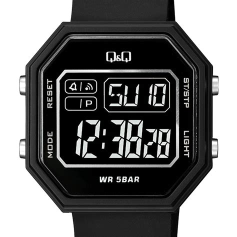 Мужские электронные наручные часы Q&Q M206J002Y Черные\черный экран ...