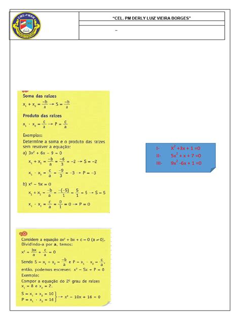 Soma E Produto Exercicios - Exercícios de Soma e Produto em Equações | PDF | Equações | Matemática ...