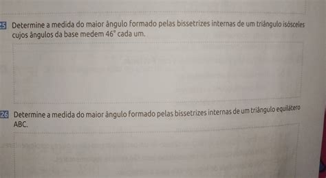 Solved: 5 Determine a medida do maior ângulo formado pelas bissetrizes