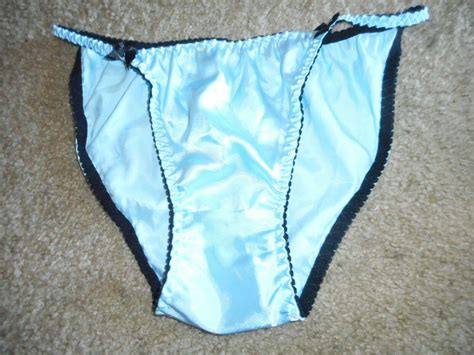 Vintage String Bikini Panties Jolie Boutique Xl Sky Blue Wet Satin Shine Nwot