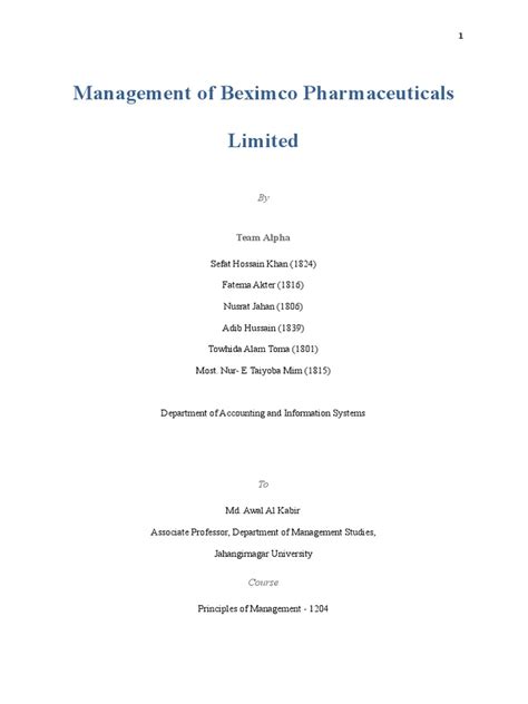 Management Of Beximco Pharmaceuticals Limited Pdf