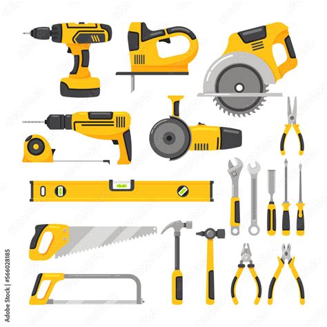 Manual And Power Tools For Maintenance And Construction Isolated On