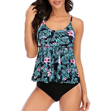 Wreesh Womens Tankini Swimsuit Fashion Bikini Set Swimsuit Two Piece Filled Solid Swimwear