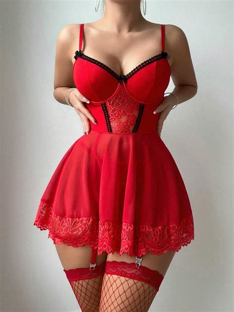 Classic Sexy Women S 4pcs Sexy Lingerie Set Including Dress Garter Belt Thong With 2 Pairs Of