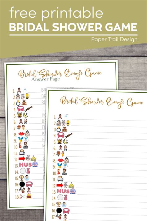 Free Printable Bridal Shower Game Emoji Paper Trail Design