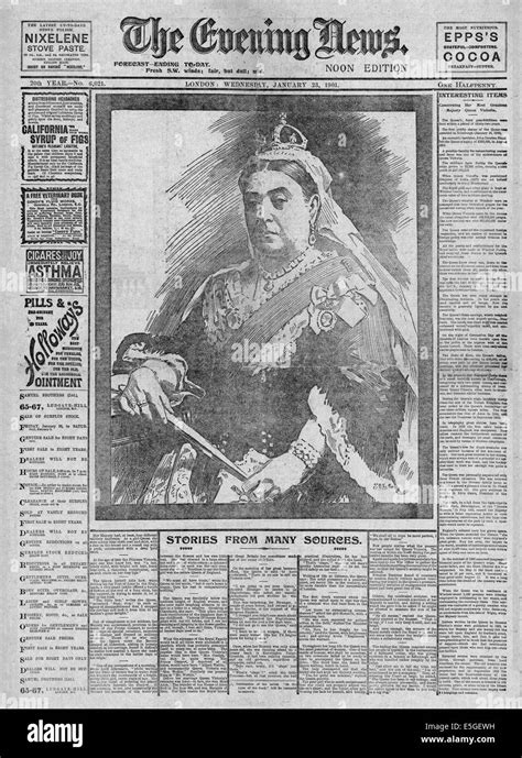 1901 Evening News Front Page Reporting The Death Of Queen Victoria