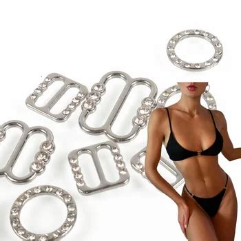 Rhinestone Metal Bra Ring And Slider Hooks Strap Adjustable Buckles Bikini Connectors
