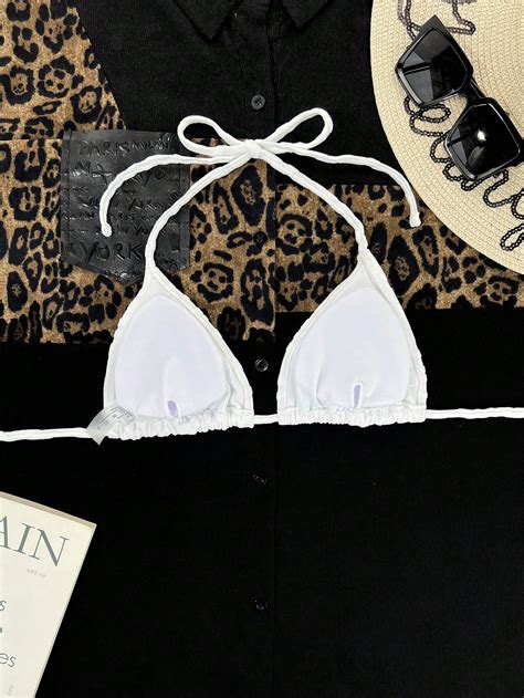 Shein Swim Basics Solid Halter Triangle Bikini Top Shein Uk