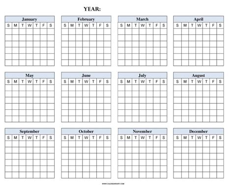 Year At A Glance Calendar Printable Blank 2024 Calendar Printable